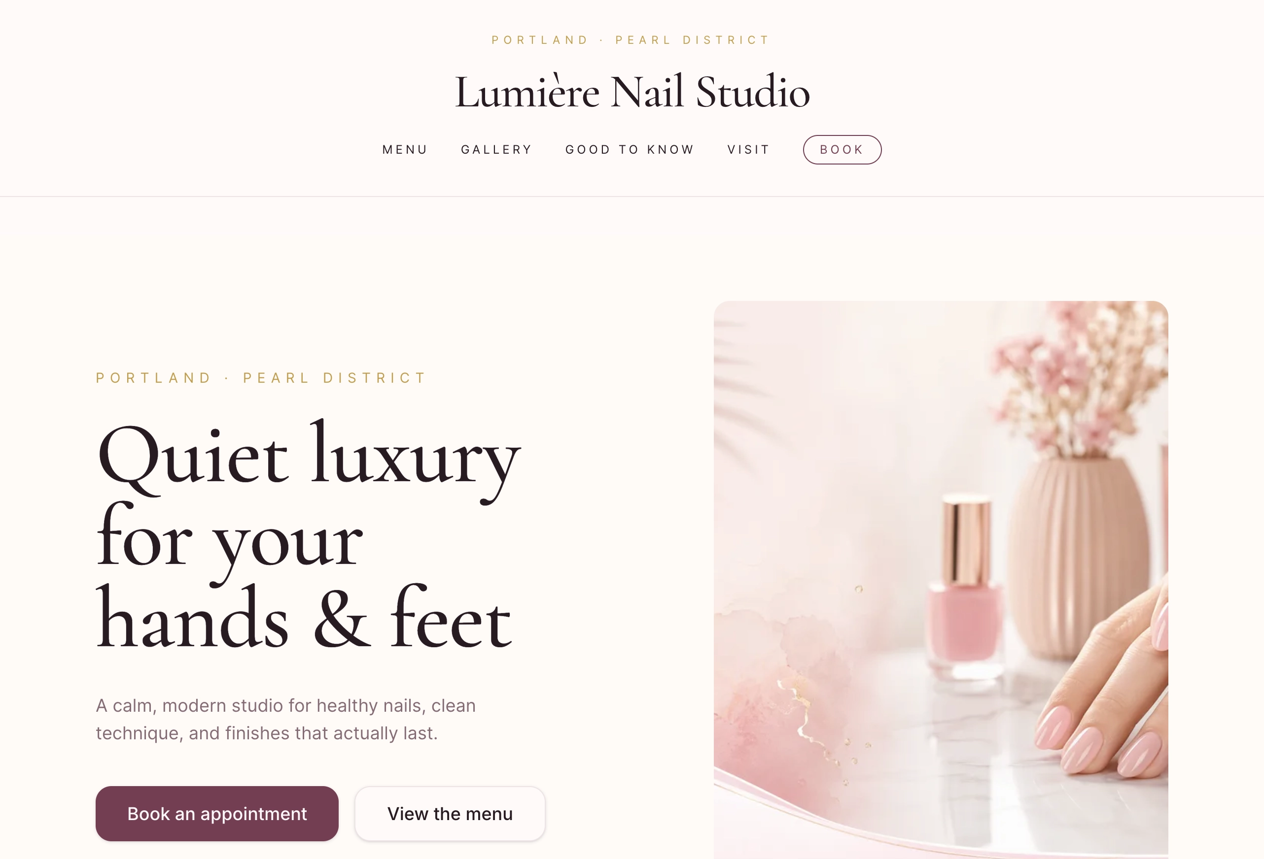 Example build: Nail salon website (Lumière)