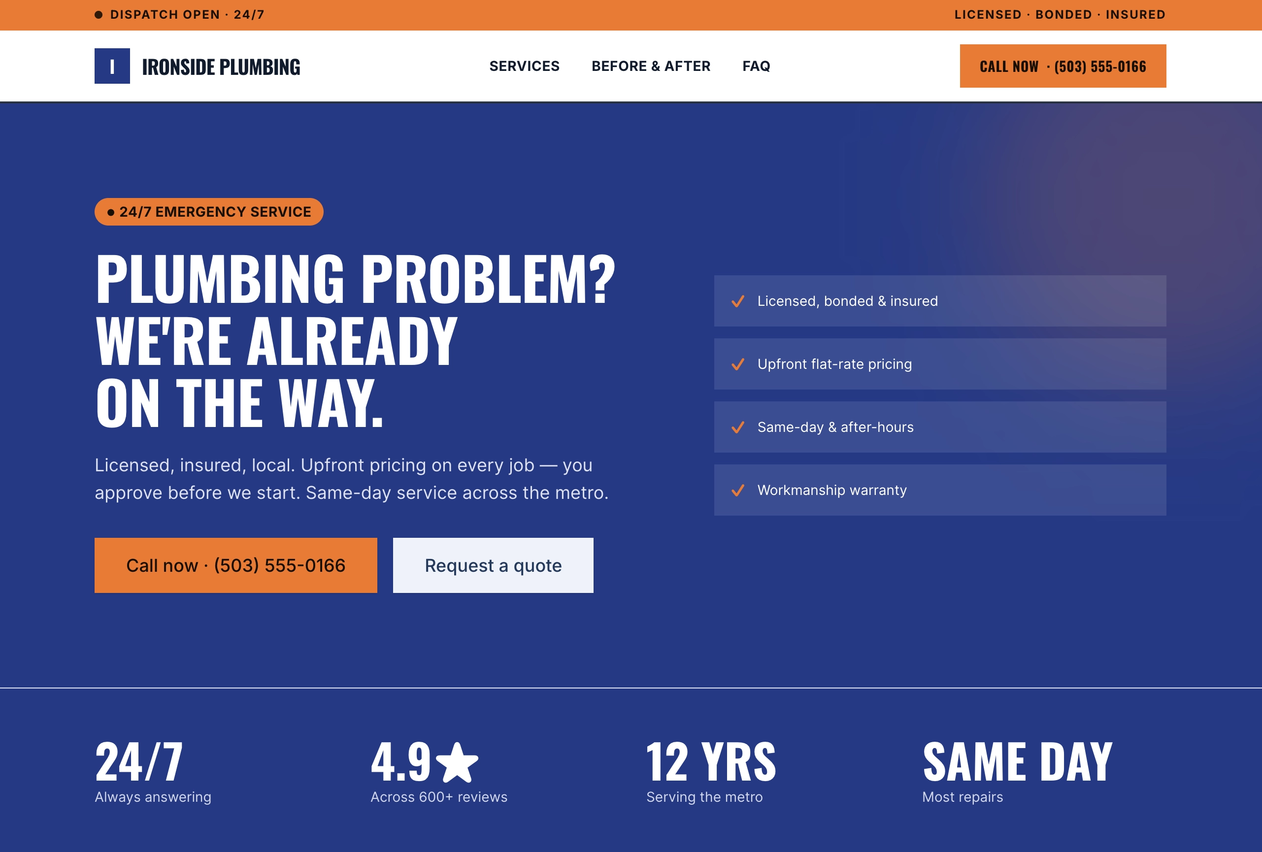 Example build: Plumbing website (Ironside)
