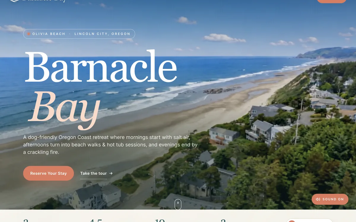 Barnacle Bay, the dog-friendly Oregon Coast vacation-rental homepage, built by South Metro Digital.